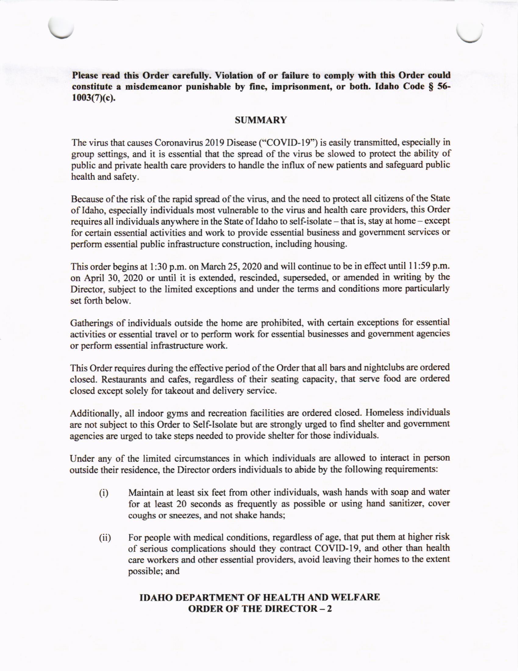 Order to Self Isolate002