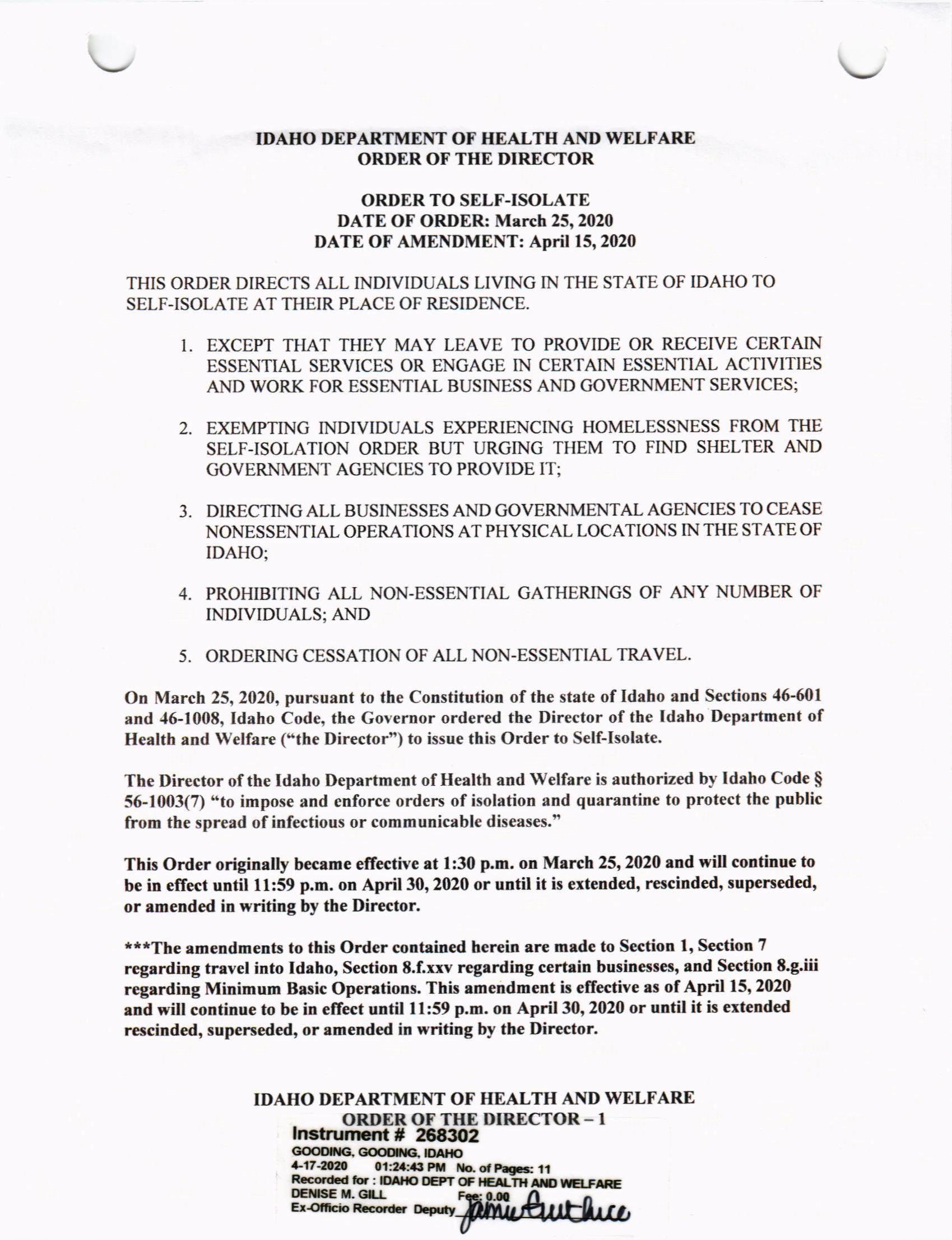 Order to Self Isolate001